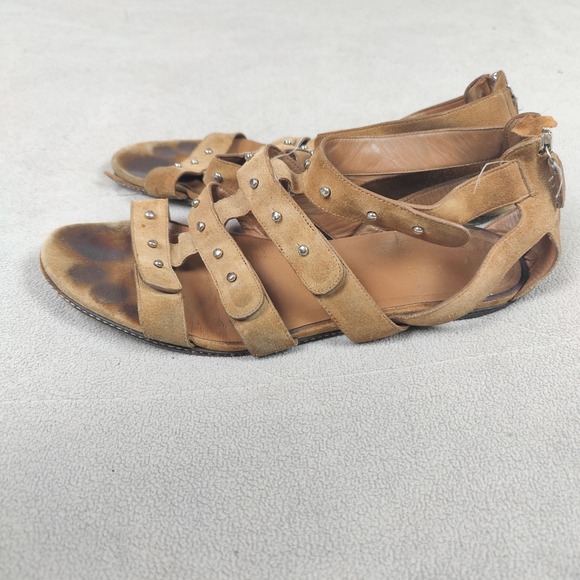 Gucci Sigourney Sandals Womens 39 9 Brown Leather Studded Gladiator FLAWED - Picture 6 of 13